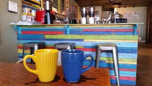 yellow blue cups